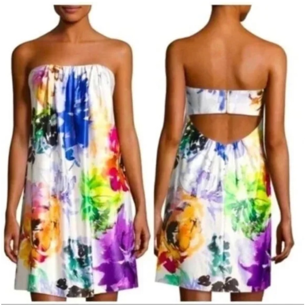 NWT Nicole Miller Mini Watercolor Floral Strapless Dress Size 6